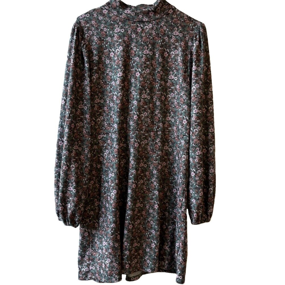 Live to Be Spoiled Green Pink Floral Mock Neck Shift Dress XL Stretch